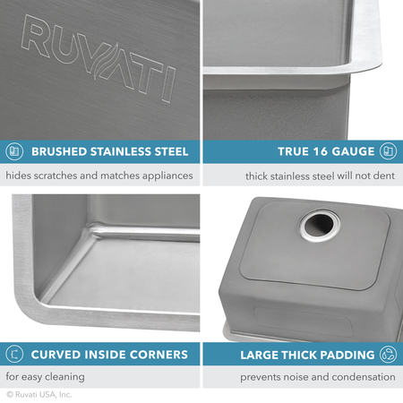 Ruvati 28" Undermount Kitchen Sink 50/50 Double Bowl 16 Gauge SS RVM5077